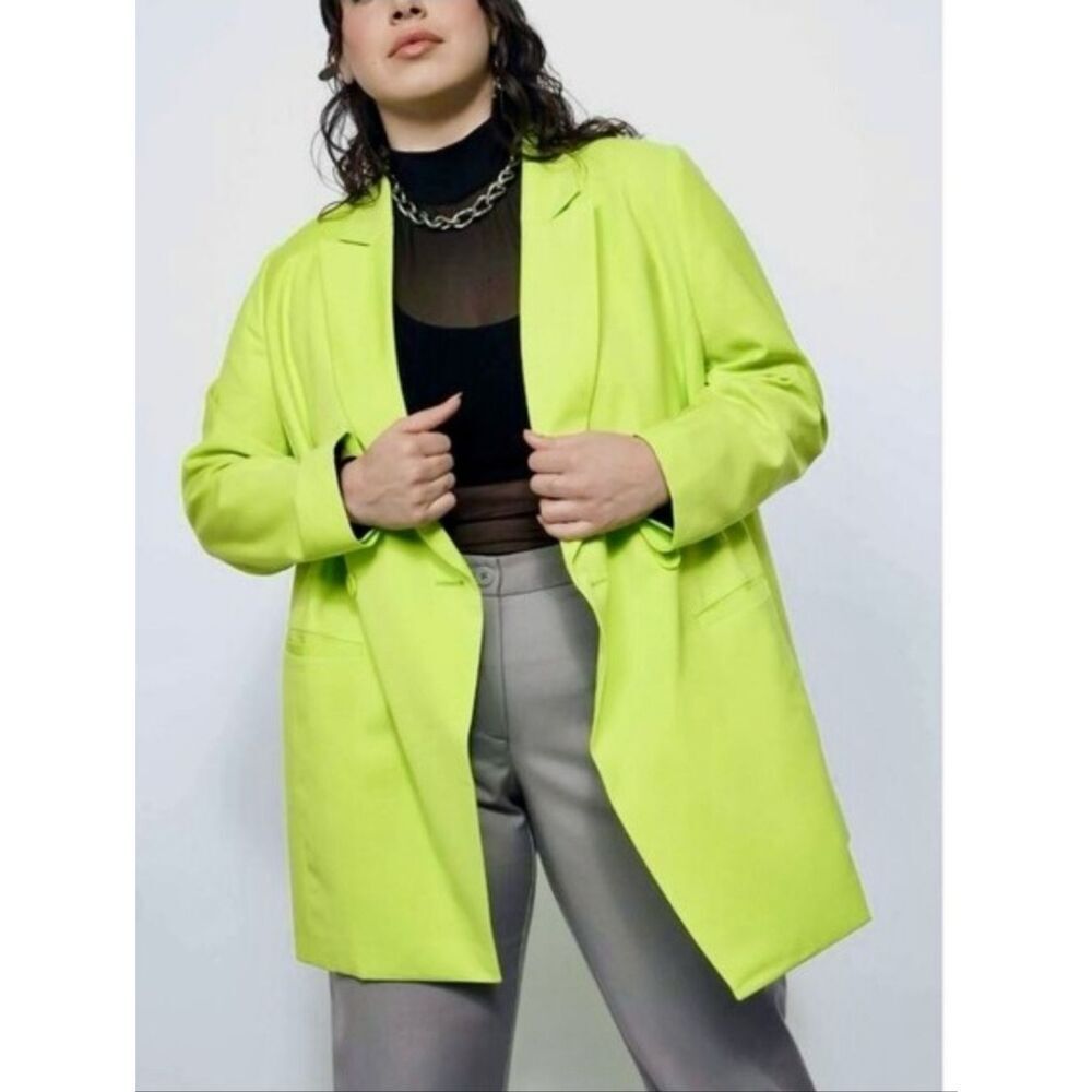 Wildfang The Empower Blazer Neon Lime Green Double Breasted Long NWT Extra SMALL